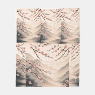 Zen Blossom Serenity: Ink Wash Harmonie Beschreibu Fleecedecke