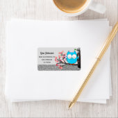 Zen Blue Owl Spring Blloom Gray Glitzer Mailing Adressaufkleber (Insitu)