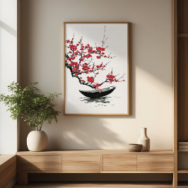 Zen Boat & Blossom Minimalistische Mendrisiotto Poster