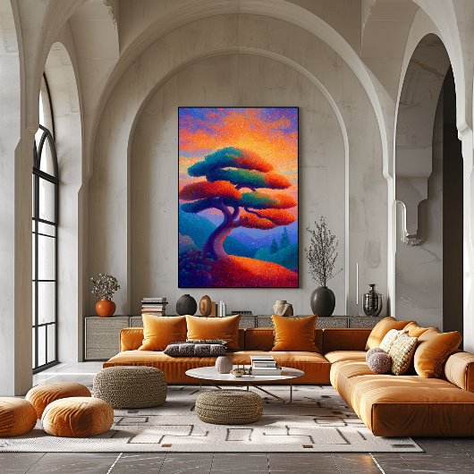 Zen-Bonsai-Baum-Punktualismus-Landschaftskunst Poster