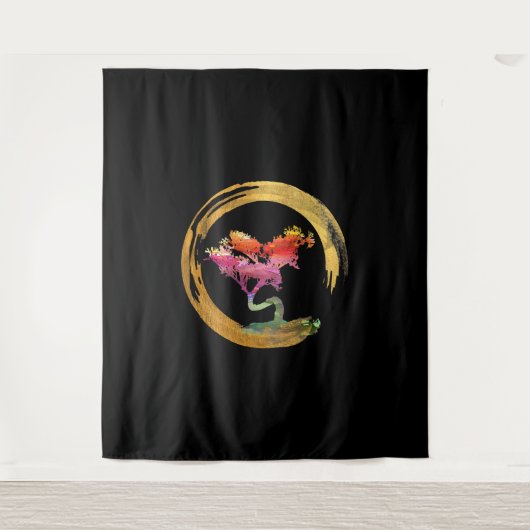 Zen Bonsai Tree Japanese Circle Enso Asian Art Art Wandteppich (Vorderseite)