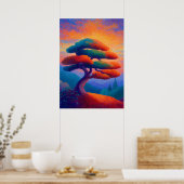 Zen Bonsai Tree Pointillism Landscape Art Poster (Küche)