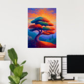 Zen Bonsai Tree Pointillism Landscape Art Poster (Heimbüro)