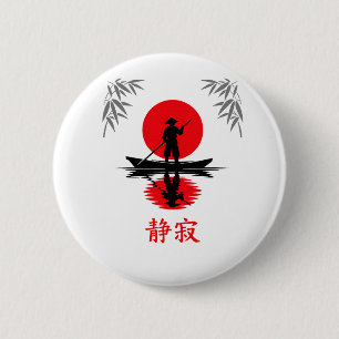 Zen-Bootsmann Rote Sonne Minimalistische Silhouett Button