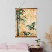 Zen Botanischer Bambuswald Wandteppich Mit Holzrahmen (Schlafzimmer)