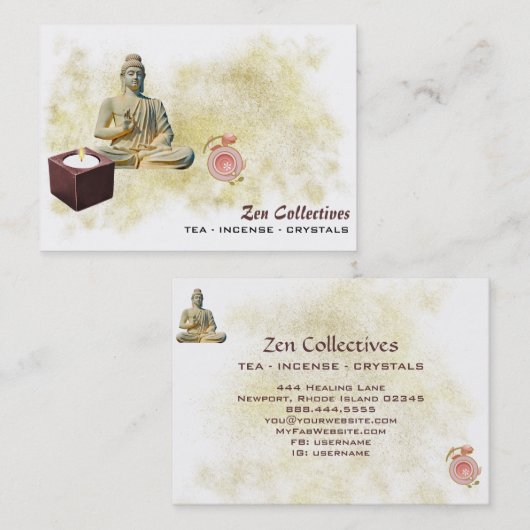 *~* Zen Buddha Candle Tee Lotus Gold Business Card Visitenkarte (Vorne/Hinten)