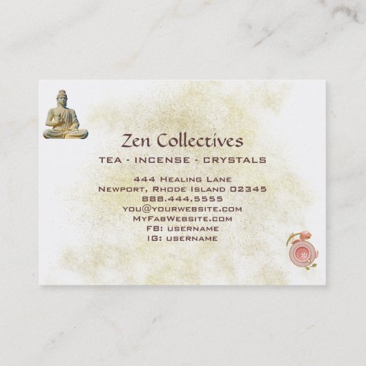 *~* Zen Buddha Candle Tee Lotus Gold Business Card Visitenkarte (Rückseite)