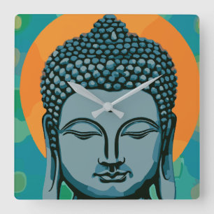 Zen Buddha Head Quadratische Wanduhr