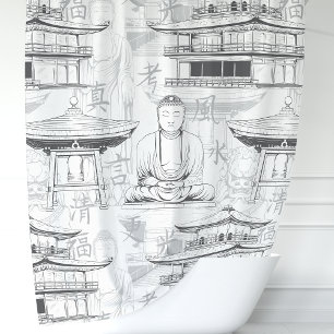 Zen Buddha und Pagoda Orientalische Kunst Duschvorhang