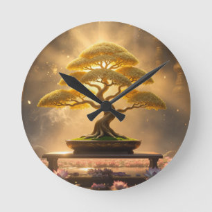 ZEN-BUDDHISMUS - BONSAI-BAUM - RUNDE WANDUHR