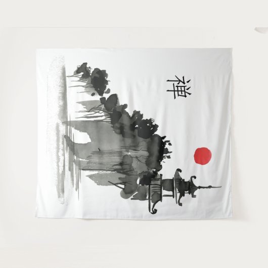 Zen-Buddhismus-Monastry in der Sonne Wandteppich (Vorderseite (Horizontal))