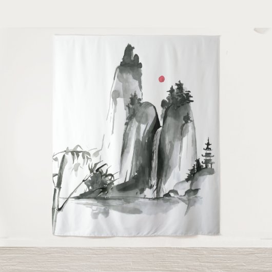 Zen-Buddhismus-Tempel in den Bergen Wandteppich (Vorderseite)