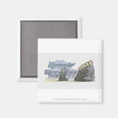 Zen buddhistische Mönche knien außerhalb des Tempe Magnet (Vorderseite/Rückseite)