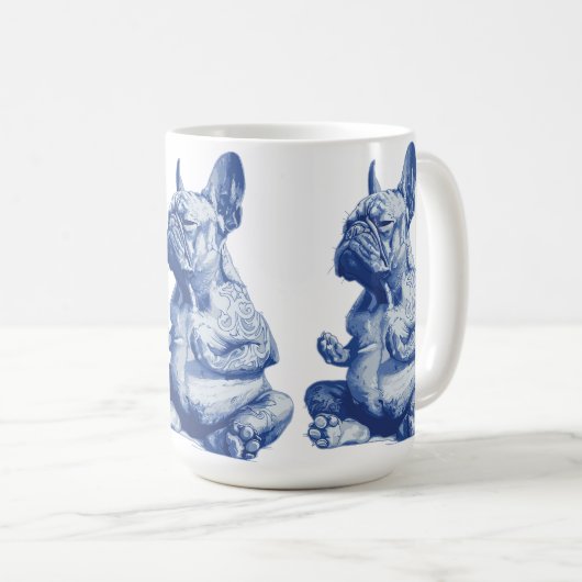 Zen Bulldog in Meditation Pose Kunst Kaffeetasse (VorderseiteRechts)