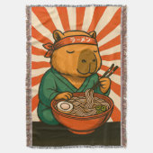 Zen Capybara Eating Ramen with Radiating Stripes Decke (Vorderseite Vertikal)