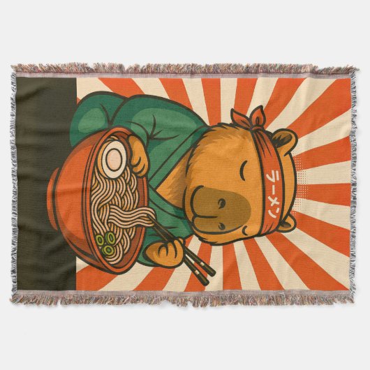 Zen Capybara Eating Ramen with Radiating Stripes Decke (Vorderseite)