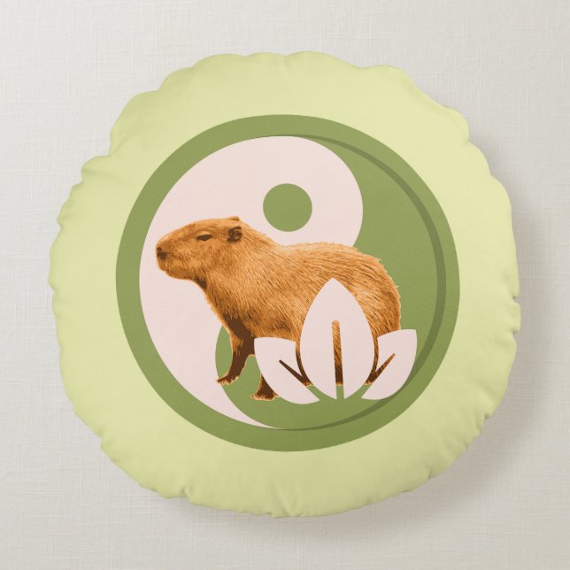Zen Capybara Yin Yang Rundes Kissen (Vorderseite)