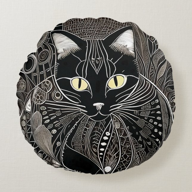 Zen Cat Companion Rundes Kissen (Vorderseite)