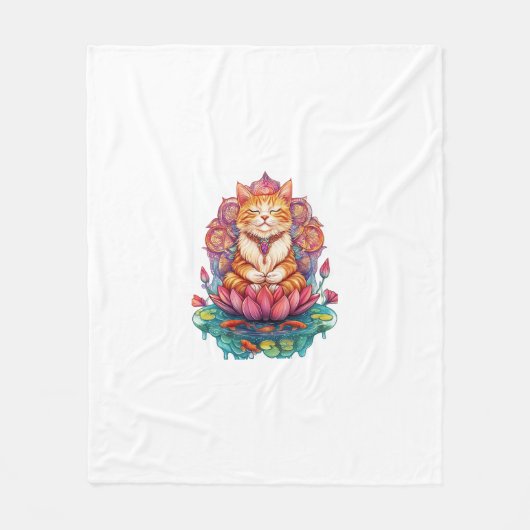Zen Cat Vibes - Meditating Kitty Psychedelic Fleecedecke (Vorderseite)