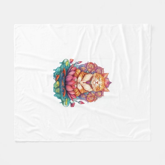 Zen Cat Vibes - Meditating Kitty Psychedelic Fleecedecke (Vorderseite (Horizontal))