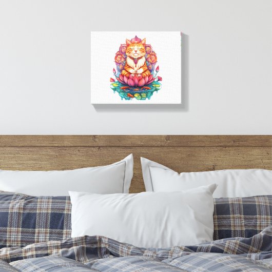 Zen Cat Vibes - Meditating Kitty Psychedelic Leinwanddruck (Insitu (Schlafzimmer))