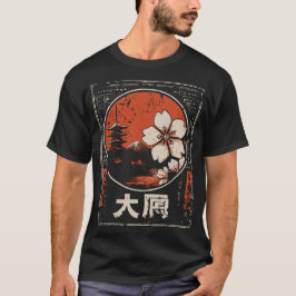 Zen Cherry Blossom Japanischer Temple Red Circle T-Shirt