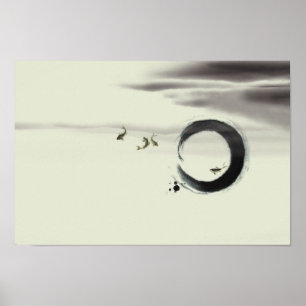 Zen Circle Enso Koi Brush Painting Art Poster