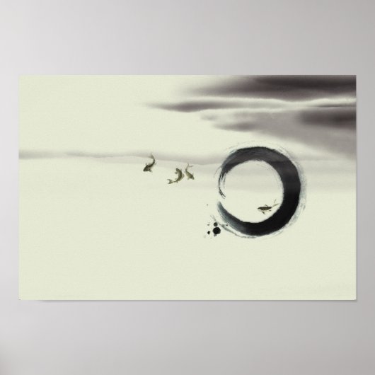 Zen Circle Enso Koi Brush Painting Art Poster (Vorne)