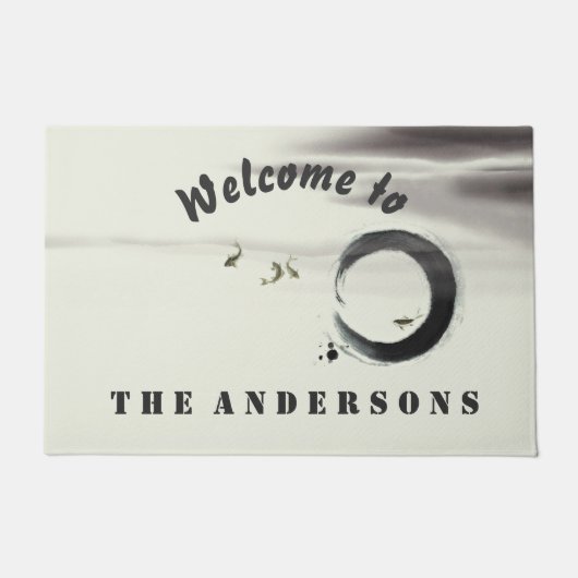 Zen Circle Enso Koi Pinselstriche Custom Willkomme Fußmatte (Vorderseite)