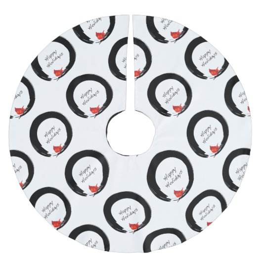 Zen Circle with Christmas Kardinal Polyester Weihnachtsbaumdecke (Vorderseite)