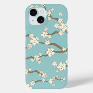 Zen Cream Sakura Cherry Blossom Blume auf blauem G iPhone 15 Hülle