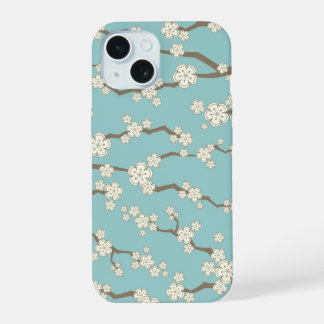 Zen Cream Sakura Cherry Blossom Blume auf blauem G iPhone 15 Hülle