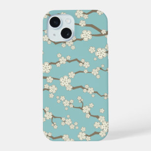 Zen Cream Sakura Kirschblüten auf Blau iPhone 15 Hülle