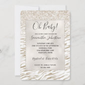 Zen Cream White Cocoa Brown Glitzer Zebra Print Einladung (Vorderseite)