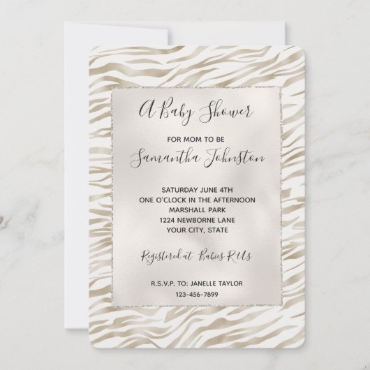 Zen Cream White Cocoa Brown Zebra Print Einladung (Vorderseite)