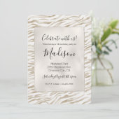 Zen Cream White Cocoa Brown Zebra Print Einladung (Stehend Vorderseite)