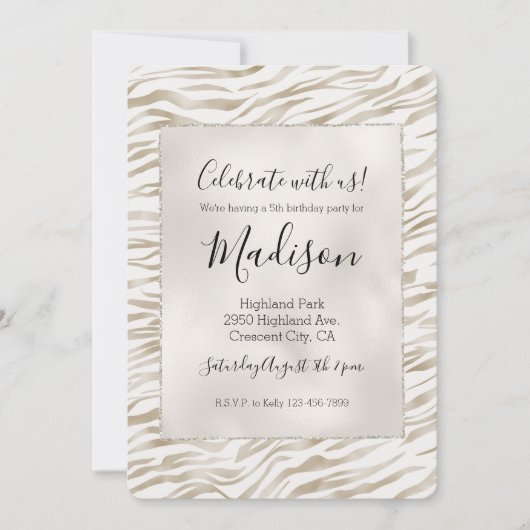 Zen Cream White Cocoa Brown Zebra Print Einladung (Vorderseite)