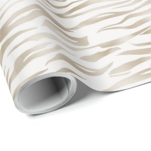 Zen Cream White Cocoa Brown Zebra Print Geschenkpapier