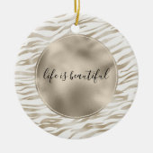 Zen Cream White Cocoa Brown Zebra Print Keramik Ornament (Vorne)