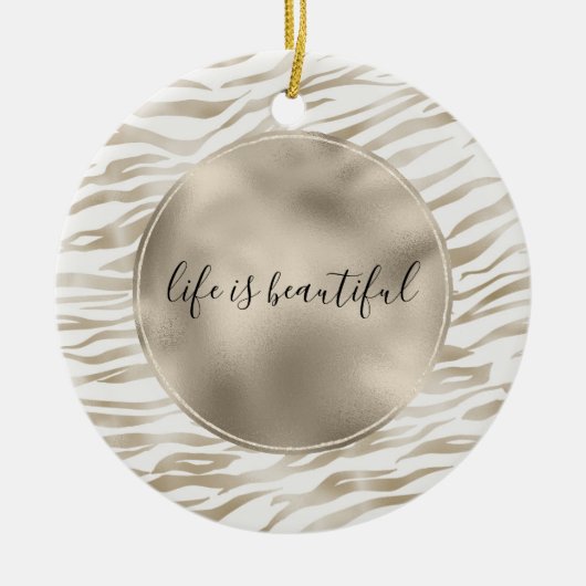 Zen Cream White Cocoa Brown Zebra Print Keramik Ornament (Vorne)