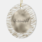Zen Cream White Cocoa Brown Zebra Print Keramik Ornament (Links)