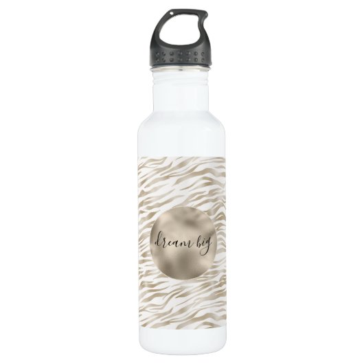 Zen Creme Weißer Kakao Braune Zebra Print Edelstahlflasche (Vorderseite)