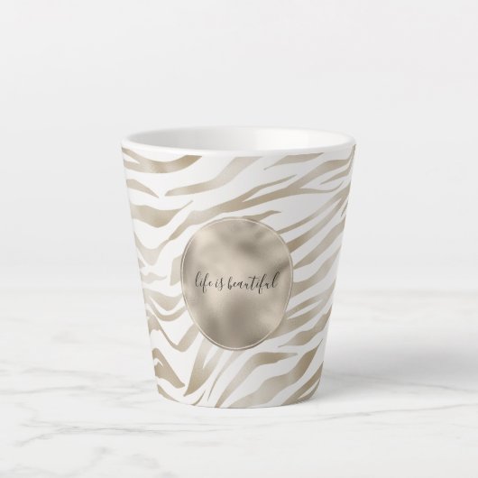 Zen Creme Weißer Kakao Braune Zebra Print Milchtasse (Vorderseite)