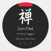 Zen Diät essen mehr Veggies Black BG Runder Aufkleber (Vorderseite)