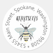 Zen Doodle Bee-Adressetikett oder Umschlag Aufkleb Runder Aufkleber (Vorderseite)