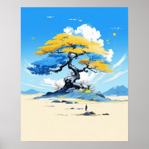 Zen Einsamkeit: Minimalistischer goldener Baum Poster