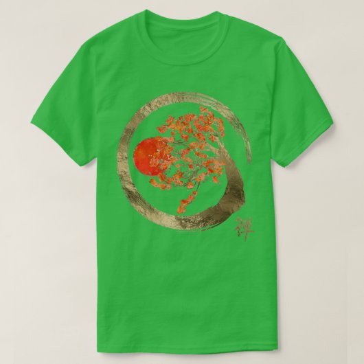 Zen Enso Circle and Golden Sakura Tree T-Shirt (Design vorne)