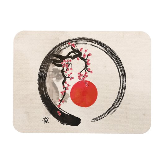 Zen Enso Circle and Sakura Tree Magnet (Horizontal)