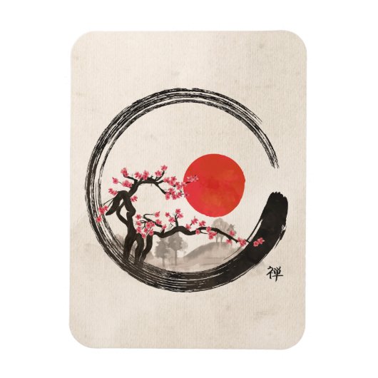 Zen Enso Circle and Sakura Tree Magnet (Vertikal)