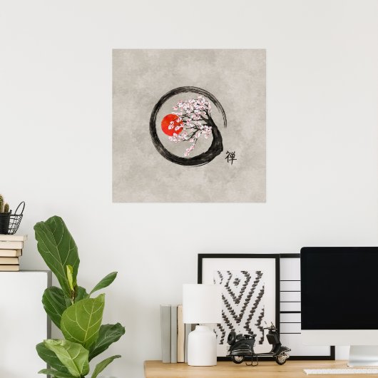 Zen Enso Circle and Sakura Tree on Canvas Poster (Heimbüro)